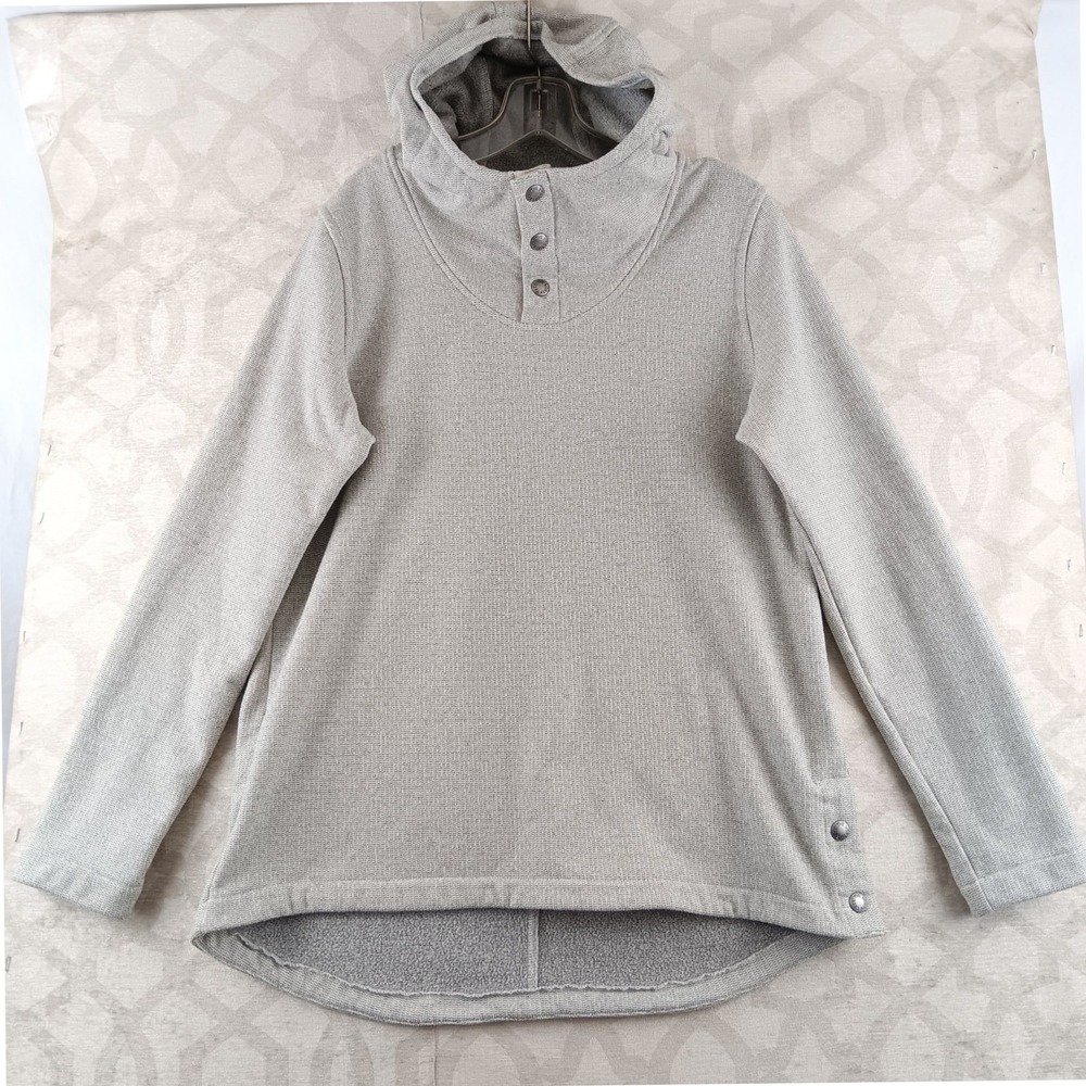 The North Face Knit Stitch Women's Gray Fleece Hooded Pullover Sweatshirt Snap M
